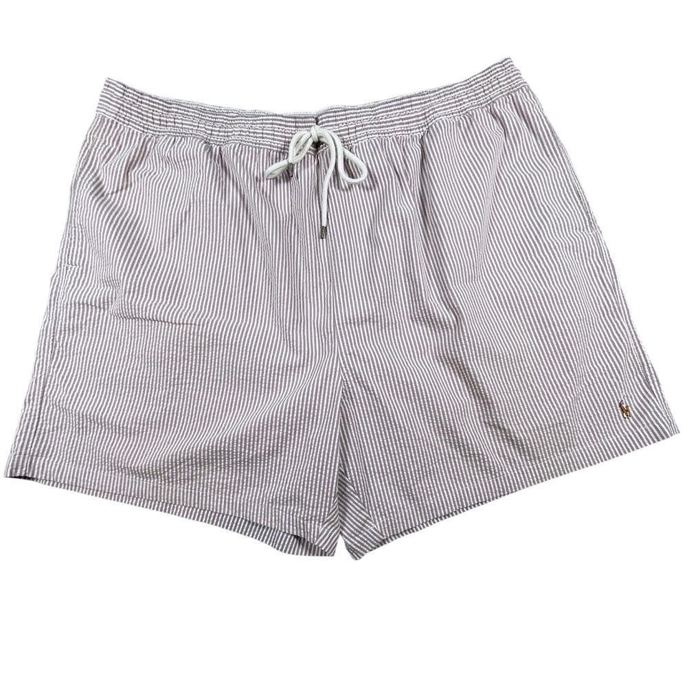 Polo Ralph Lauren Swim Trunks Men 4XB Purple White Seersucker Striped Pony Logo